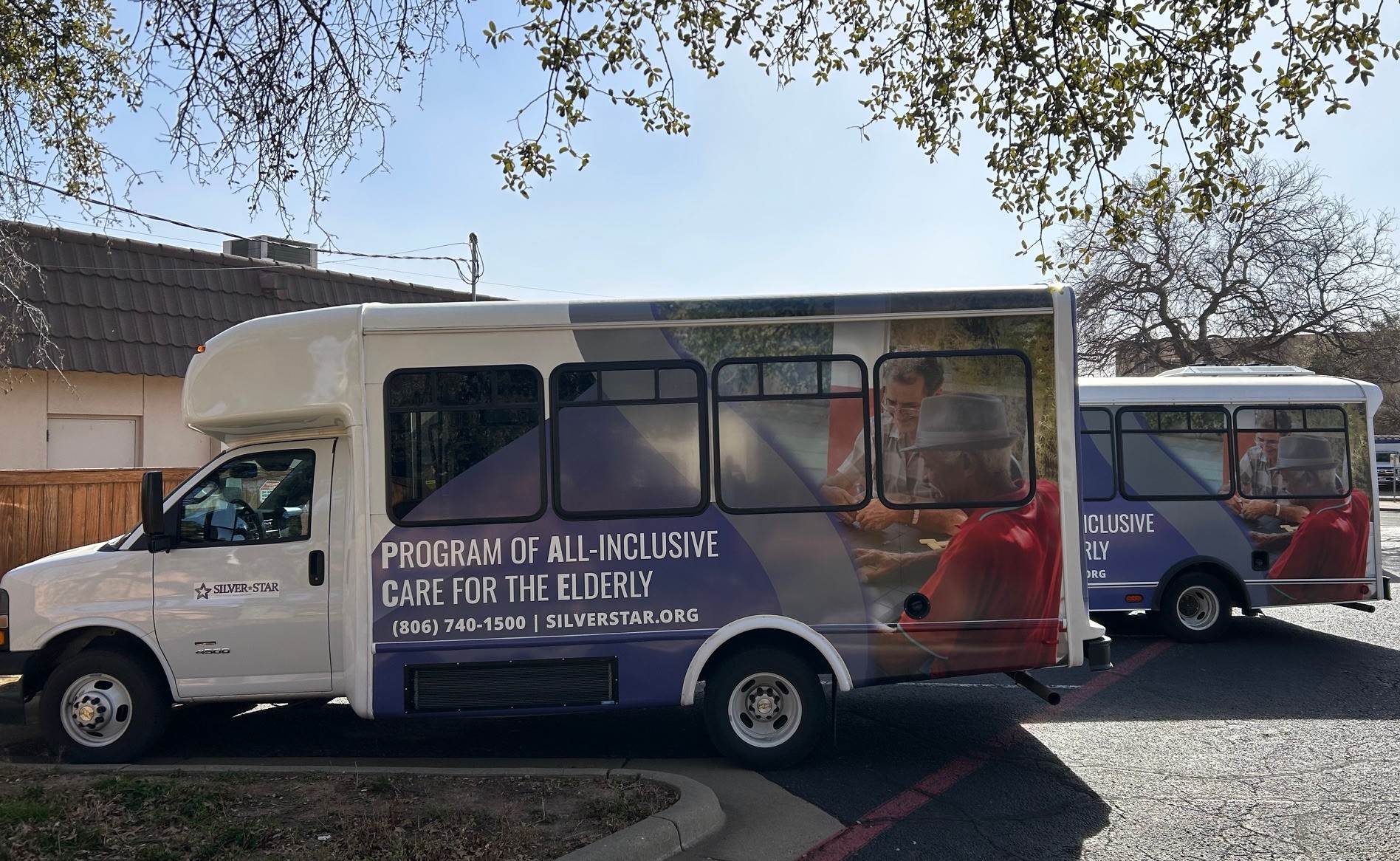 Two shuttle buses for elderly care.